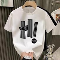 New Summer Men's T-shirt Trendy Brand Printed Tops Light Luxury Fashionable Casual Round Neck Short-sleeved S balta
