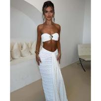 3 vnt. Bikini Seksualus moteriškas maudymosi kostiumas Maudymosi apranga Moteriška ilga suknelė Cover Up Bikini rinkinys Paplūdimio apranga Maudymosi kostiumas Maudymosi kostiumas S balta