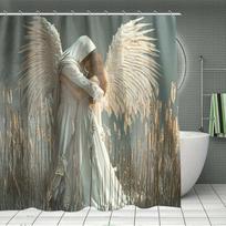 Romantic Angel Embrace Waterproof Mildew-Resistant Shower Curtain - Ethereal Design for a Heavenly Bathroom Décor W90XH180cm
