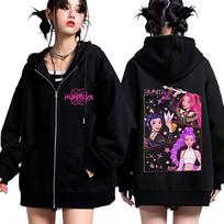 KPOP Demonų medžiotojai Dvipusis grafinis užsegamas džemperis su gobtuvu Vyrams Moterims Harajuku Džemperis Ilgomis rankovėmis Estetiška Kasdienė Užtrauktuku užsegama striukė XS juoda