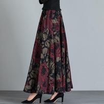 Moteriški rudens drabužiai Kišeninis sijonas Aukštu liemeniu Vintažinis gėlių raštas Elastingas liemuo Elegantiški midi sijonai 3XL
