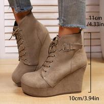 Moterims Madingi Pleišto Kulno Ankle Boots Vienspalviai Platforminiai Aukštakulniai Batai Moteris 2025 Ruduo Žiema Storas Padų Dirbtinio Suede Booties 36 smėlis
