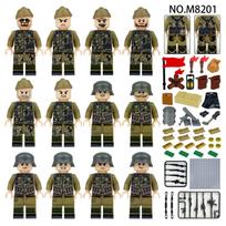 12 vnt. Antrojo pasaulinio karo karinės serijos Kalnų lauko pajėgų kareivio minifigūrėlės Konstruktoriai