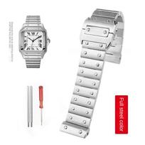 20mm 23mm vientisa nerūdijančio plieno apyrankė laikrodžiui Cartier WSSA0009 Santos 100 Aukštos kokybės dirželis Santos100 vyriškas auksinis laikrodžio grandinėlė 20mm sidabras