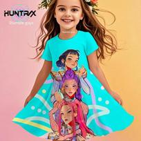 Kpop Demon Hunters Kpop Anime Girls Dress Summer Kids Cartoon Princess Beach Dress Casual Nightgown 100