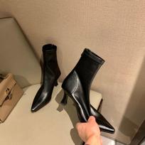 Fashion 2024 Women Ankle Boots Genuine Leather Office Lady Shoes Woman Pointed Toe Thin High Heels Autumn Stretch Size 35-39 35 juoda