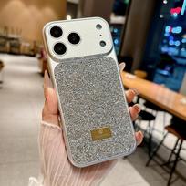 Deimantu puoštas telefono dėklas, žibančiais kalnų krištolais ant nugarėlės, skirtas iPhone 17 Pro Max, 17 Pro, Air, 16 Pro, 15, 14, 13, su apsauga kamerai iPhone17 Pro Max sidabras