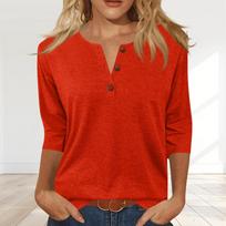 Women's Fashionable Casual Button-down Collar Three-quarter Sleeve T-shirt Top L juoda