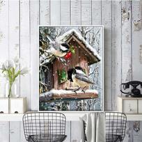 Siuvinėjimo kryželiu rinkiniai Paukščių namai Tapyba medvilniniais siūlais DIY 20X30 gray