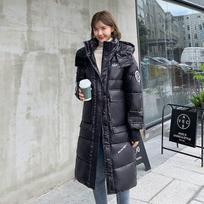 Moteriška X ilgio žieminė striukė su gobtuvu, blizgiu gobtuvu, atspariu vėjui, šiltu BIO pūkiniu paltu, oversize, medvilnine paminkštinta parkai M juoda