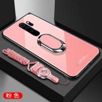 „Xiaomi Redmi Note 8 10 Pro“ dėklui, kieto grūdinto stiklo žiedo magnetinio laikiklio telefono dėklas, skirtas „Redmi Note 8A 9 Pro 10 Lite“ minkšto rėmo smūgiams atsparus galinis dangtelis For Redmi note  9s rožinė
