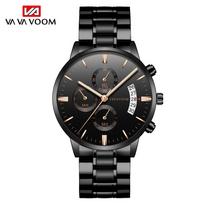 VA VA VOOM mados juodo kvarco vyriški laikrodžiai „Tide“ prekės ženklo nerūdijančio plieno juosta „Big Dial“ vyriškas verslo laikrodis verslo laikrodis „Relojes Hombre“ NO Packaging juoda/rožinio aukso spalvos