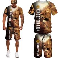 Pavasario vasara Cool Lion marginti dideli marškinėliai vyrams Moteriški King Vyriški sportiniai kostiumai 2 dalių rinkinys Vyriški drabužiai Camiseta 5XL