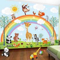3D Rankomis Pieštas Animacinis Sieninis Muralas Vaivorykštė Gyvūnai Darželis Vaikų Kūdikio Kambarys Miegamasis Tapetų Lipdukas Namų Dekoras 200 cm(W) x 140 cm(H) beige