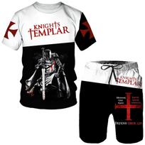 „Crusader Knight“ marškinėliai vyrams „Hip Hop Temple Harajuku“ marškinėliai su apykakle „Madingi šortai“ 2 dalių aprangos rinkiniai Vintažiniai drabužiai M
