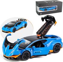 1:24 mastelio lydinio liejamas automobilio modelis, skirtas Lambo Huracan STO 2021, traukimo atgal transporto priemonių modelių automobilių žaislas su šviesa ir garsu, skirtas vaikams, suaugusiems 1/24-21x8.5x5.5cm mėlyna/oranžinė