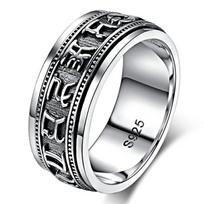 925 sterlingų sidabro papuošalai senovinis tajų sidabrinis žiedas Budda religinis Saint Mantra Vajra S925 žiedas (Hy ) 11.5