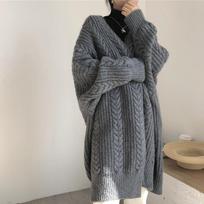 Megztas megztinis Fashion pastorintas laisvas ilgas džemperis moterims One size pilka
