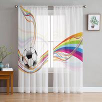 Futbolo Kamuoliai Futbolo Dizainas Tiulio Užuolaidos Svetainei Miegamajam Modernios Voile Užuolaidos Virtuvei Šifono Skaidrios Užuolaidos 135W x 114H(cm)