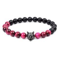 Vilkas žavesio apyrankės Vyrai Natūralūs Juodi Agatai Onikso Akmens Apyrankė Drąsi Blue Tiger Eye Elastinė 8 mm Karoliukai Papuošalai Karoliukai Pulsera 17cm-6.7inch