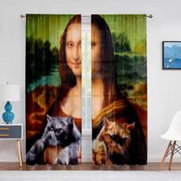 Mona Liza ir Juokingi Kačiukai Tapyto Tamsiai Žaliuzės Miegamojo Langui Užuolaida Prabangus Kavinės Viešbučio Dekoras Svetainė Lengva Užuolaida 1 PCS W100XH250cm&Rod Pocket