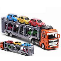 1/50 apvalių metalinių žaislinių automobilių sunkvežimis su 6 vnt mini automobiliais, lydinio žaislinės transporto priemonės žaidimų rinkiniai vaikams berniukams Kalėdų gimtadienio dovana 1/50-Size:32.2*9*4.5cm oranžinė