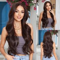 HAIRCUBE 13x6 Nėriniai perukai Tamsiai rudi Sintetiniai ilgi banguoti perukai Moterims Kasdieniam Cosplay Didelio tankumo plaukai beige