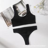 Moteriškas besiūlių liemenėlių rinkinys, briaunoti dirželiai G-String aukštu juosmeniu Apatiniai drabužiai Moteriški, be vielos liemenėlės Patogi sportinė liemenėlė Seksualaus apatinio trikotažo rinkinys L balta