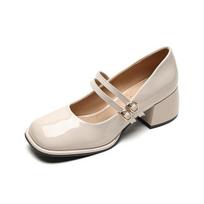 Dideli dydžiai 34-43 Mary Jane batai moterims, blokinis kulnas, lakinė oda, juodi batai 34 smėlis