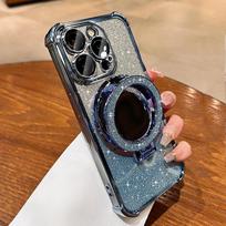 Prabangus, blizgantis milteliais padengtas telefono dėklas su veidrodiniu stovo laikikliu, skirtas iPhone 11 12 13 14 15 Pro Max 12 Pro 13 Pro 15 Plus, nenukritus, minkštas TPU dangtelis iPhone 16 Pro Max mėlyna