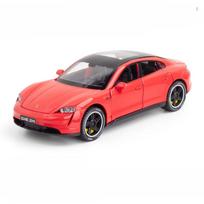 1/32 „Porsche Taycan“ cinko lydinio liejimo automobilio modelio žaislas, imituojantis automobilis su garsu, lengvas guminių padangų kolekcijos svarstyklių modelis berniukui raudona