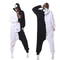 Fleece Kigurumi Black White Bear Jumpsuit Onesie suaugusiems Animacinių filmų Moterų pižama Helovinui Kombinezonai Pijama Vyriškas Cosplay Kostiumas S