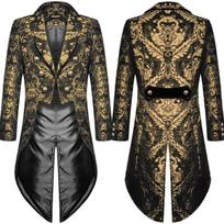 Vyriškas Viktorijos laikų paltas, juodas smokingas, Helovino kostiumas, frakas, gotikinis steampunk stiliaus apranga, apranga, paltas XXXXL auksas
