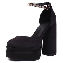 Fashion Large Size 48 Satin Women's Sandals Shoes Summer Luxury Sexy Thick High Heels Black Red Pink Platform Dance Pumps Shoes Lady 34 juoda