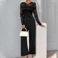 YYFS Women's Fashion Casual Spring Fall Solid Color Print Long Sleeve High Waist Trousers Jumpsuits & Rompers XL juoda