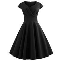 Vasaros suknelė moterims V formos iškirpte vintažinė suknelė elegantiška retro pin up vakarėliui ofiso midi suknelės XXL juoda
