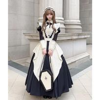 Gotikinė Lolita tarnaitės suknelė Viktorijos laikų stiliaus ilgomis rankovėmis Cosplay apranga Klasikiniai nėriniai Prijuostė Kostiumas moteriai Elegantiška vakarėlio apranga 2025 S balta