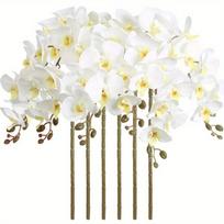 6 vnt Real Look Ilgo stiebo dirbtinės gėlės Dirbtinės orchidėjų aksominės orchidėjos 97 cm Orchidėjos Dirbtinės gėlės aukštai vazai namų vestuvių dekoravimui balta