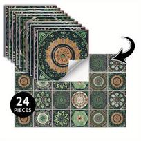 24pcs Self Adhesive Wall Tile Decals Moroccan-Style Decorative Wall Tile Stickers Removable Adhesive Decorative Ceramic Tile Stickers Waterproof 10*10cm