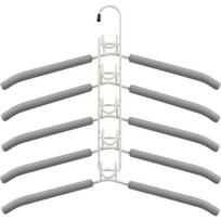 Vietą taupanti 5-in-1 daugiasluoksnė drabužių pakaba su nuimamu kelnių laikikliu ir neslystančia kempine - patvarus metalinis organizatorius marškinėliams, džinsams ir kt. Adults balta