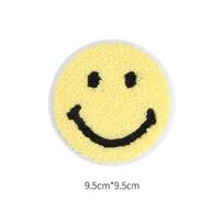 Animacinis meškiukas siuvinėtas medžiaginis lipdukas avies vilnos drabužiai paltas megztinis lipdukas didelis rankomis siuvamas pliušinis aplikacijos lipdukas Yellow Smiley
