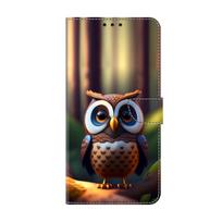 Pelėdos rašto smūgiams atsparus piniginės dėklas su kortelių laikikliais iš PU odos, skirtas iPhone, Samsung, Huawei, Xiaomi, Moto, Oppo, Google, Nokia, LG, Oppo... LG V60 ThinQ 5G ruda
