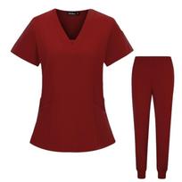 Dantų ligoninės chirurginis kostiumas gydytojams ir slaugytojams - SPA ir grožio salono uniforma XL vyno raudonos spalvos