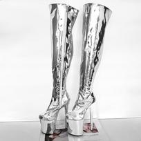 20CM Platforma Galvanizuoti Virš Kelio Pole Dance Batai - Fetišiniai Auksiniai Sidabriniai Stiletto Aukštakulniai Naktinio Klubo Modeliams 35 sidabras