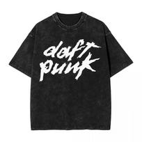 Daft Punk Vintažiniai Skalbto Audinio Marškinėliai Hip Hop Harajuku Gatvės Drabužiai Trumpomis Rankovėmis Viršūnės Marškinėliai Vyriški Moteriški Didelio Dydžio Laisvi Kasdieniai S