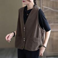 Vest Women's Spring and Autumn New Style Women's Commuting Solid Color Cotton Pocket Fashionable Retro Shoulder Jacket L ruda