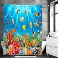 Underwater World Small Fish Coral Shower Curtain, Bathroom Decorative Shower Curtain, Waterproof Shower Curtain with Hooks 90*180cm