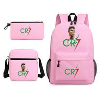 CR7 Kuprinė 3 vnt. Kelioninė rankinė Drobės kuprinė Mokyklinė kuprinė berniukams mergaitėms Drobės paaugliams Nešiojamojo kompiuterio Užtrauktukas Mokiniai Mochilas 15.6 inch rožinė