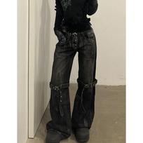 Juodi moteriški džinsai aukštu liemeniu Hip Hop tiesūs madingos kelnės Streetwear Harajuku Y2K žvaigždės moteriškos plačios kojos džinsinės kelnės XS juoda