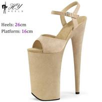 Fashion Nightclub 26cm Suede Pole Dance Shoes Women Cosplay Model Catwalk Waterproof Platform Stripper High Heels Sandals Plus Size 43 35 smėlis